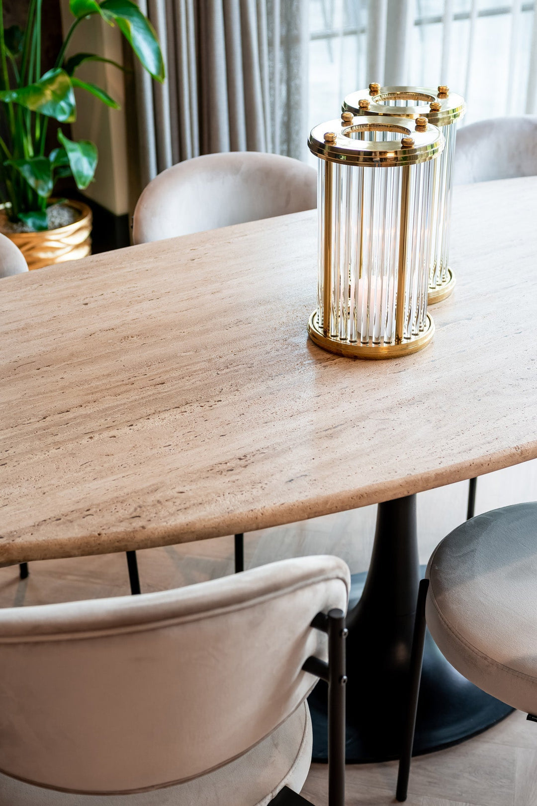 Richmond Interiors Hampton Beige Travertine Oval Dining Table | 8 Seater