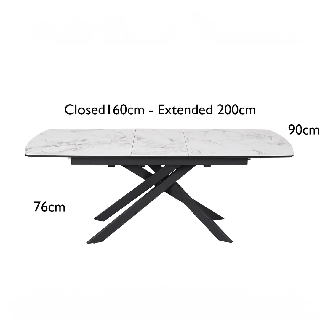 Leona 160-200cm White Ceramic Marble Centre Extending Dining Table