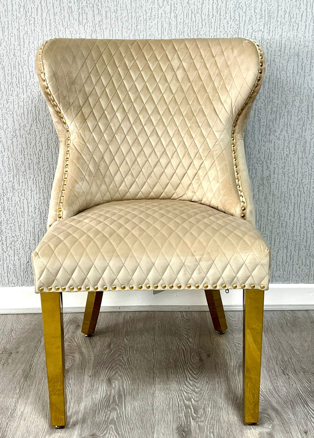 Valentino Gold Lion Knocker Plush Velvet Button Back Dining Chair Gold Legs - 2 Colours