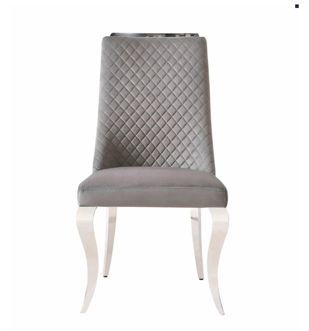 Louis Marble & Chrome Dining Table With Roxy Grey Velvet Chairs