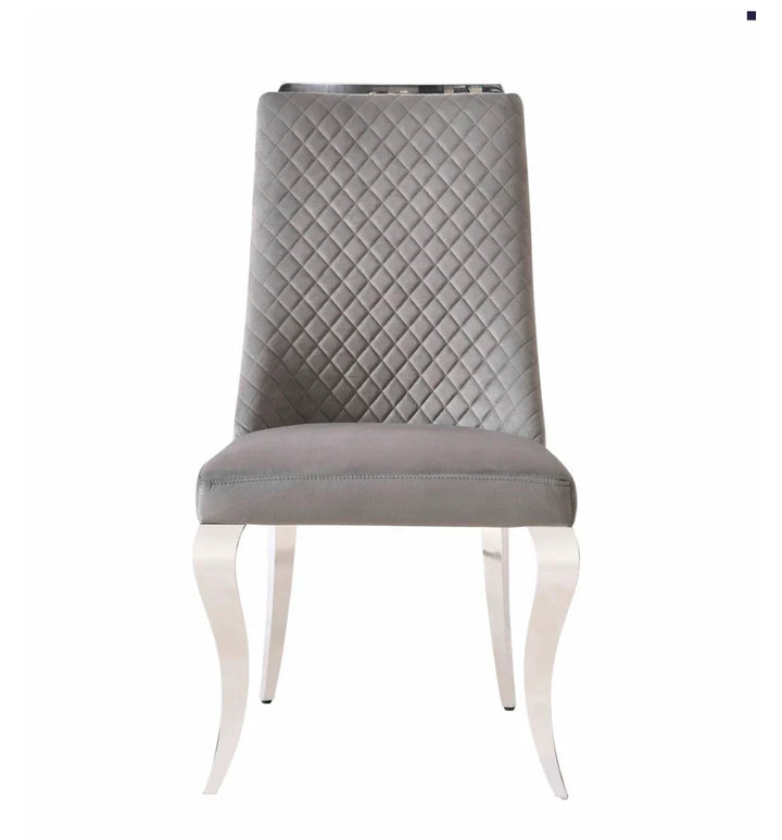 Louis Marble & Chrome Dining Table With Roxy Grey Velvet Chairs