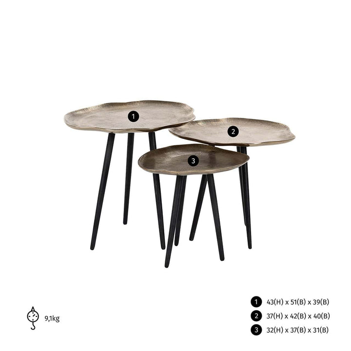 Richmond Interiors Volenta Champagne Gold Starburst Coffee Table Nest | Set of 3