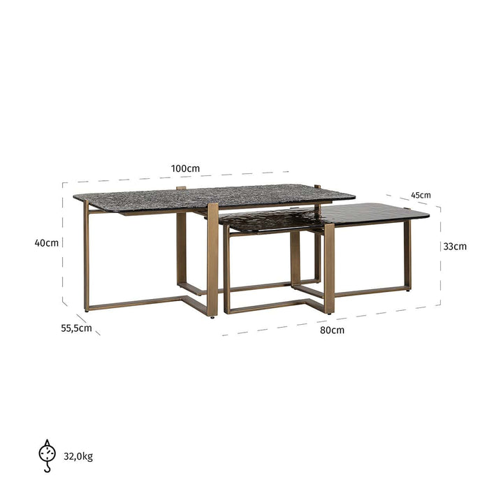Richmond Interiors Sterling Bronze & Smoked Glass Coffee Table Nest | Set of 2