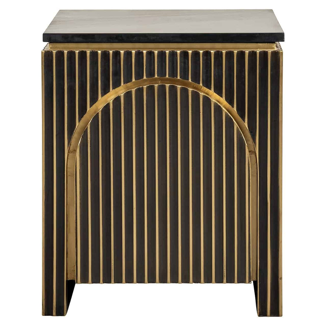 Richmond Interiors Les Arcs Brushed Gold & Black Marble Bedside Table