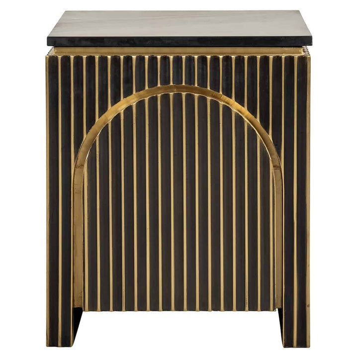 Richmond Interiors Les Arcs Brushed Gold & Black Marble Bedside Table
