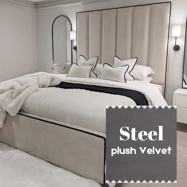 The Wenger Panel Upholstered Plush Velvet Black Piping Bed Frame