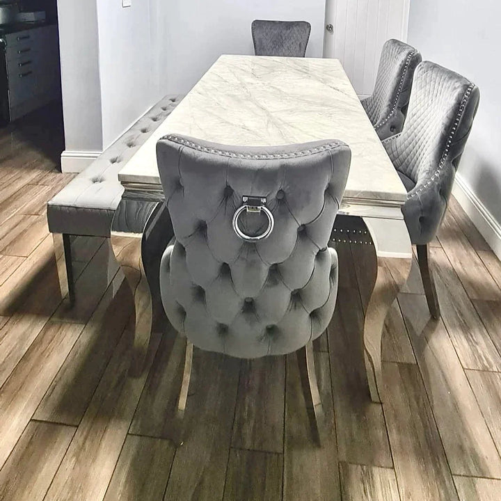 Louis Marble 200CM Dining Table + Victoria Grey Ring Chairs, Bench Option