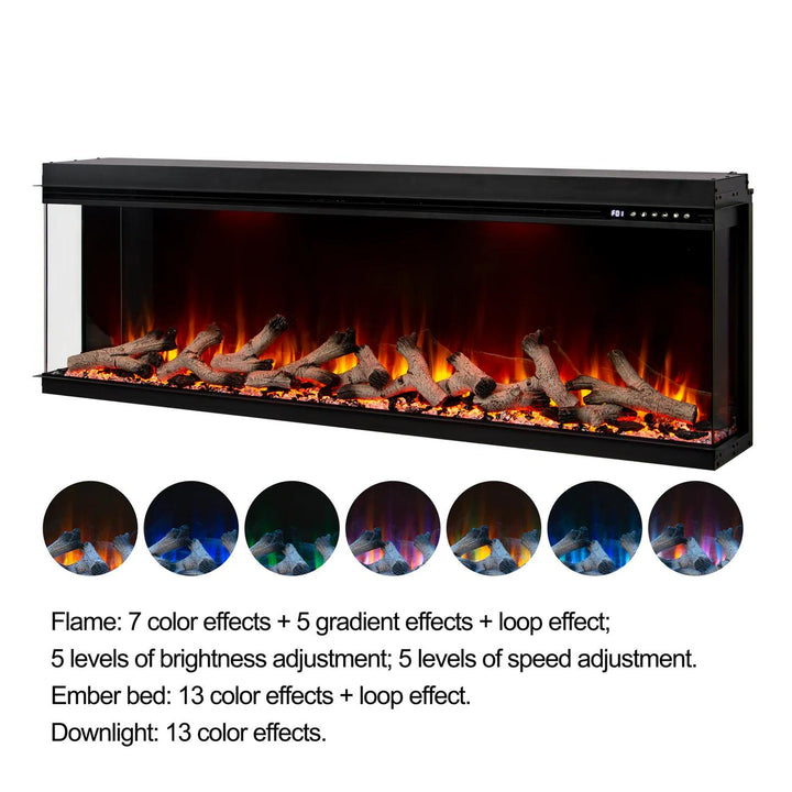 Maison 50 Inch 2025 Panoramic Smart Alexa Media Wall Fire 3 Sided Glass LED WiFi Electric UHD Fireplace