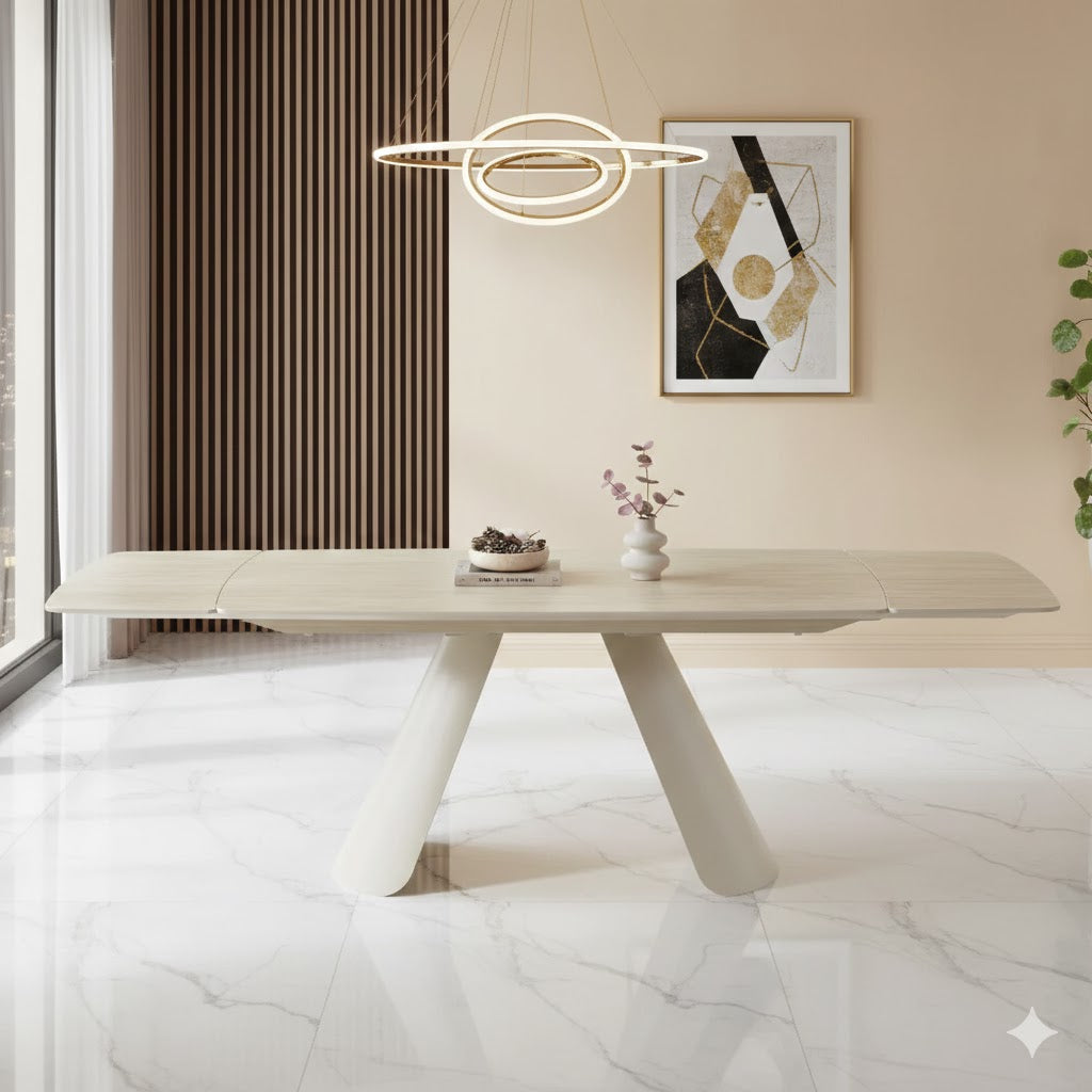 Carletti 180-280cm Italian Cream & Beige Travertine Ceramic Marble Side Extending Dining Table