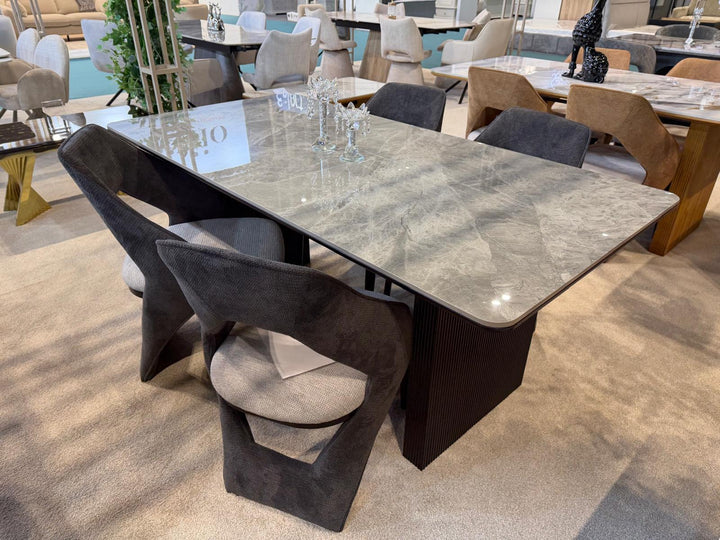 Melbourne 180cm Grey Ribbed Ceramic Marble Dining Table