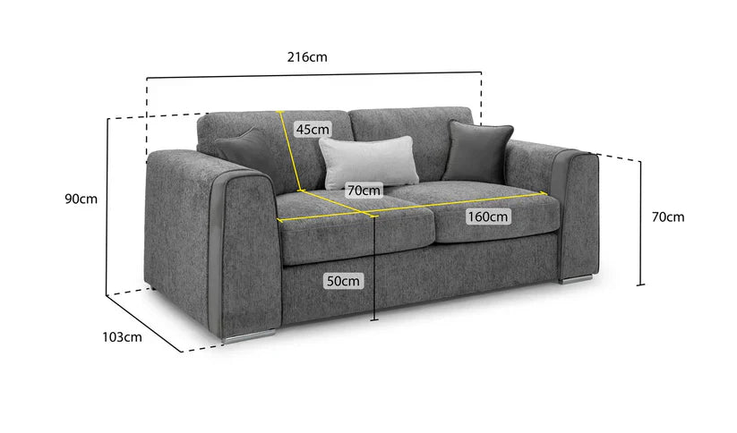 Naples Sofa Grey Fabric 3 Seater