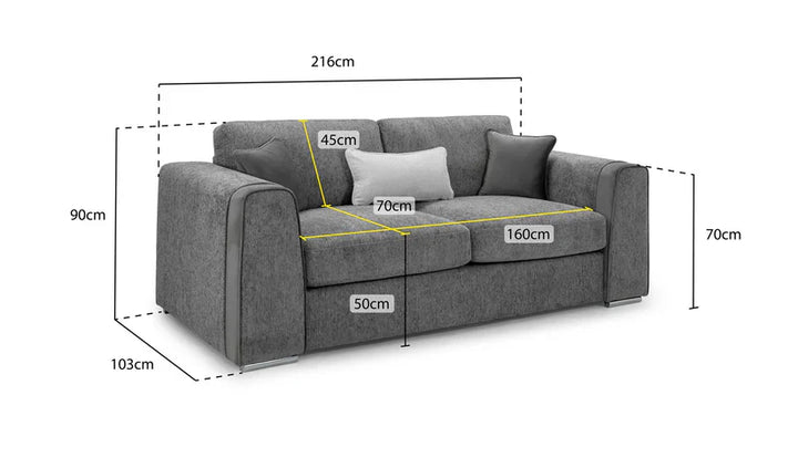 Naples Sofa Grey Fabric 3 Seater