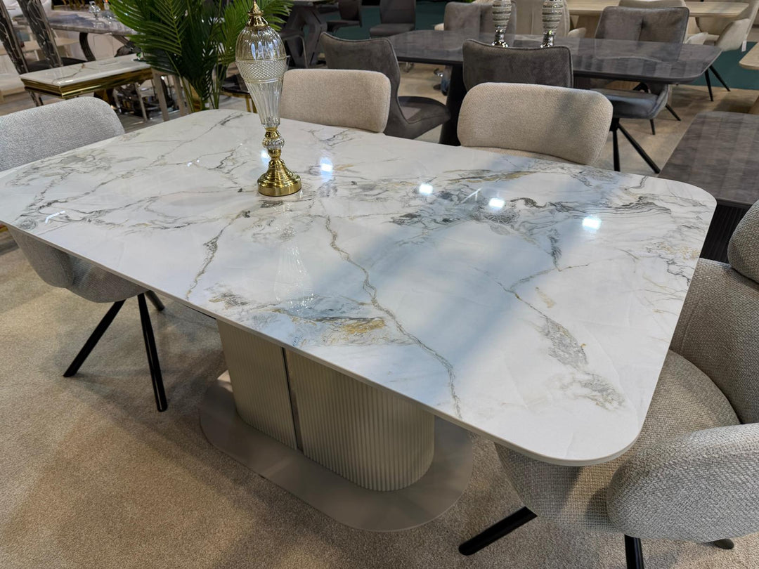 Sydney 160cm Cream/Gold Ceramic Marble Dining Table