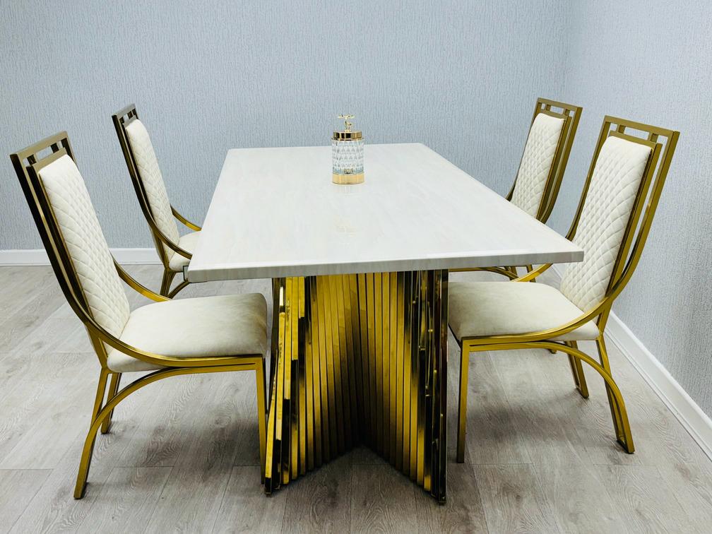Ravello Cream & Gold Marble 180cm Dining Table Only