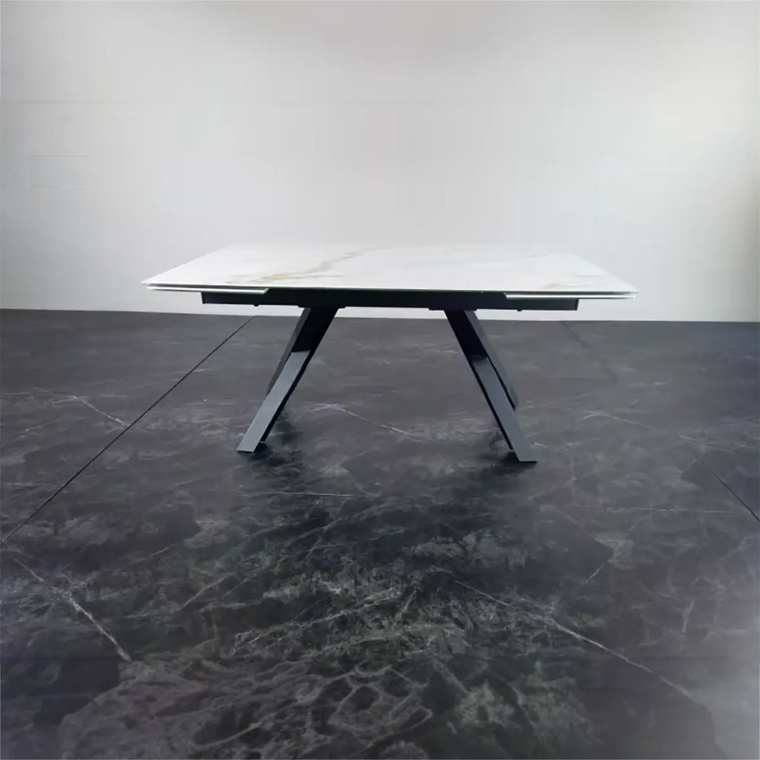 Caso 180-280cm White Kass Gold Ceramic Marble Side Extending Dining Table