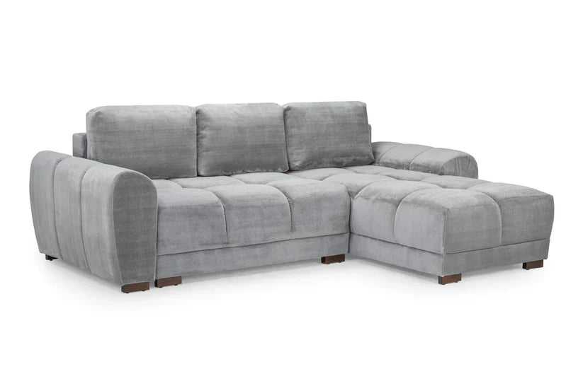 Zara Grey Plush Velvet Universal Corner Sofabed with Storage