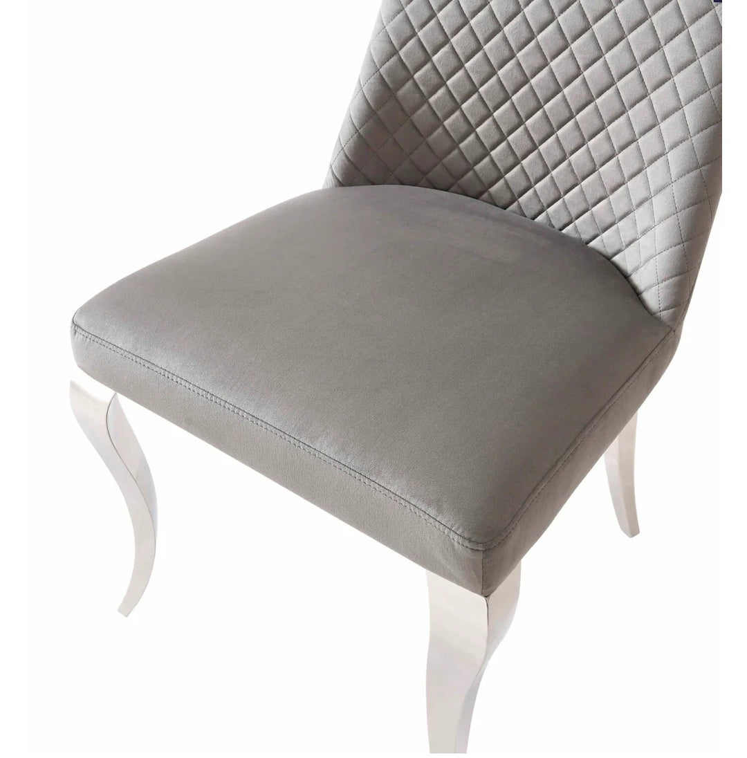 Louis Marble & Chrome Dining Table With Roxy Grey Velvet Chairs