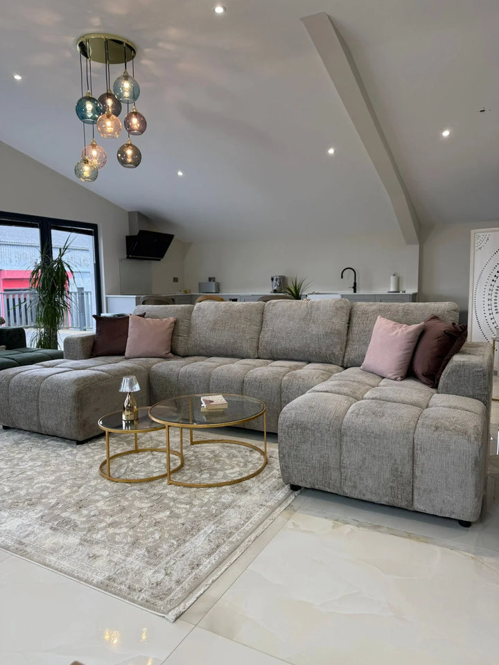 Sena Large Beige Plush Velvet Luxury U Shape Sofabed Sofa