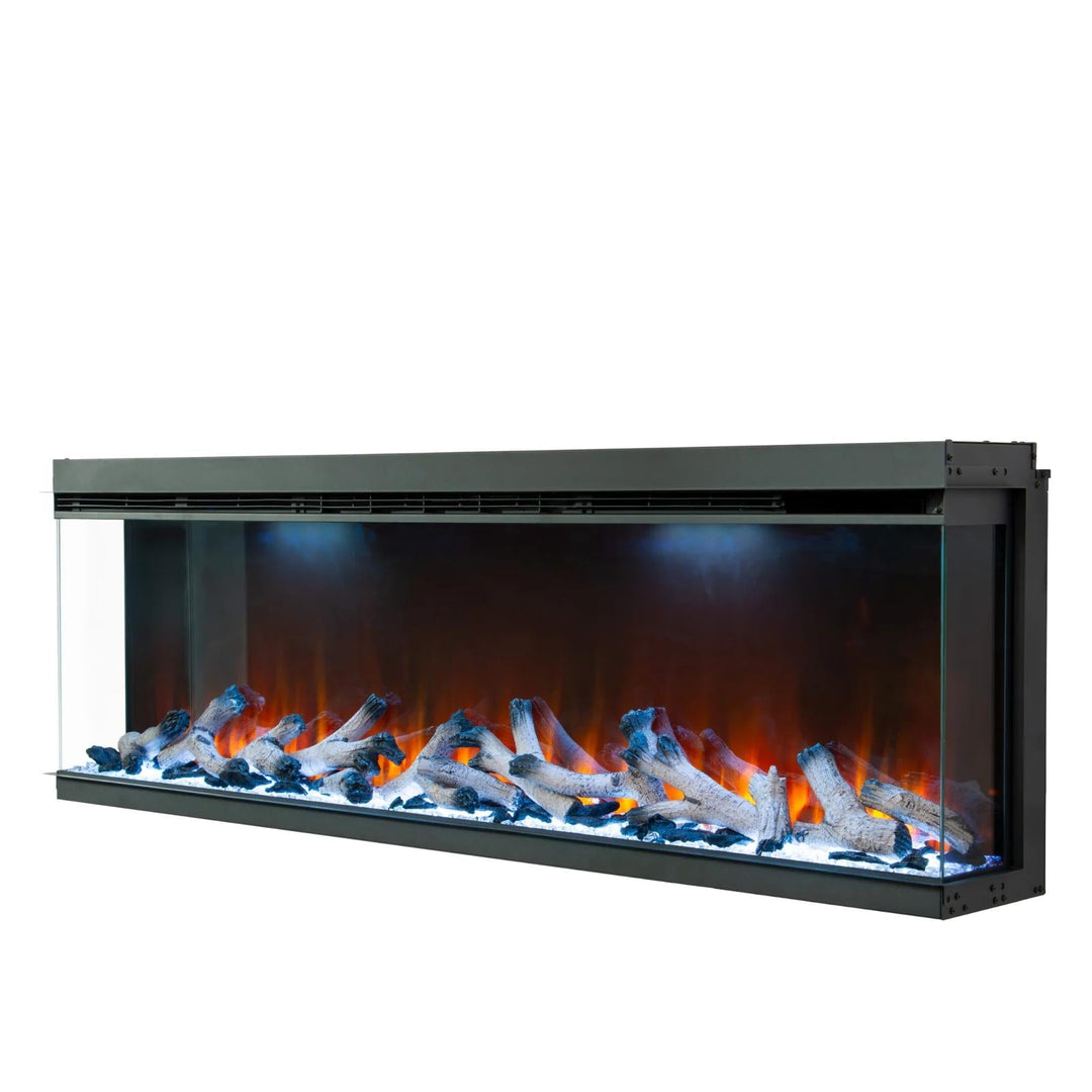 Maison 72 Inch 2025 Panoramic Smart Alexa Media Wall Fire 3 Sided Glass LED WiFi Electric UHD Fireplace