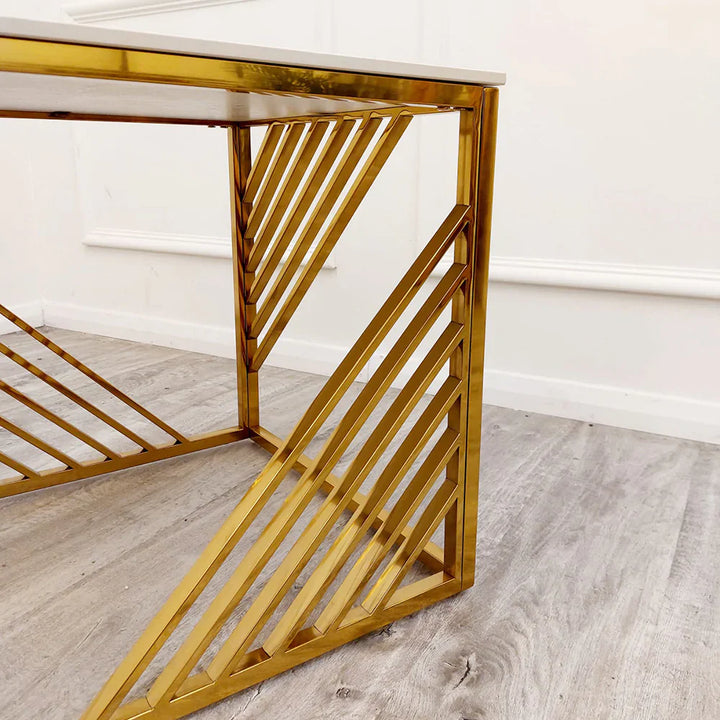 Azure Gold Lamp Side Table with Polar White Sintered Top-Esme Furnishings