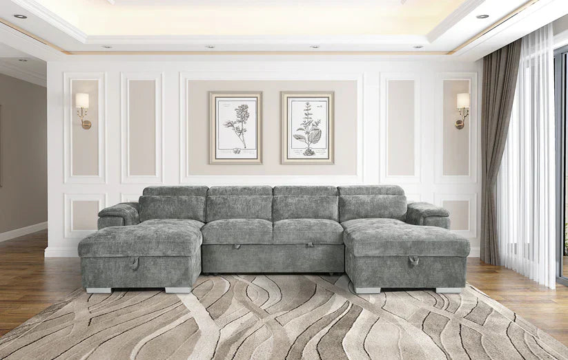 Alaya Large Grey U Shape Sofabed with Storage and Adjustable Headrests