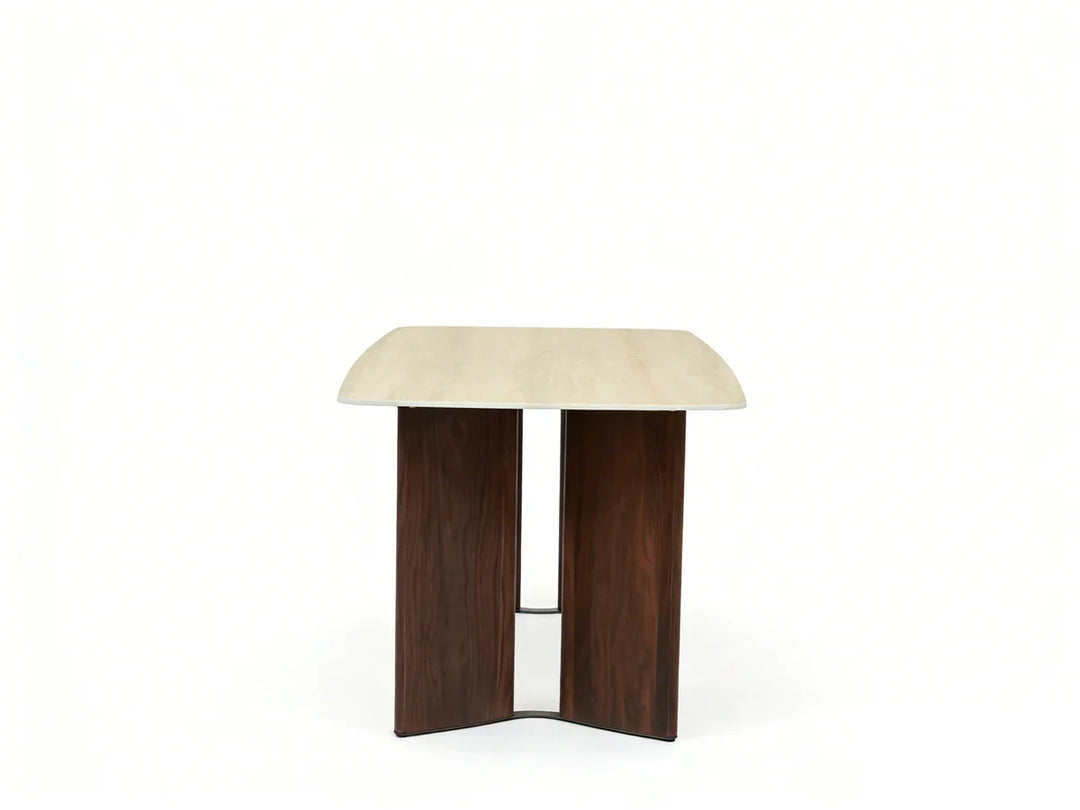 Almira 180cm Walnut & Travertine Ceramic Marble Dining Table