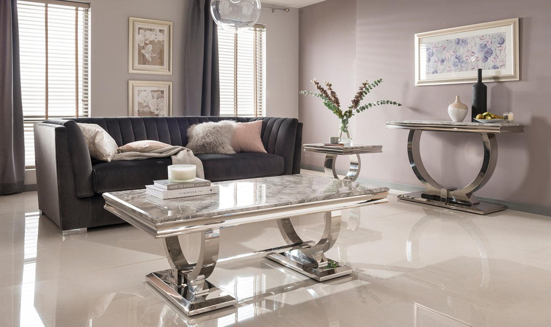 Arianna Grey Marble Lamp Table-Esme Furnishings