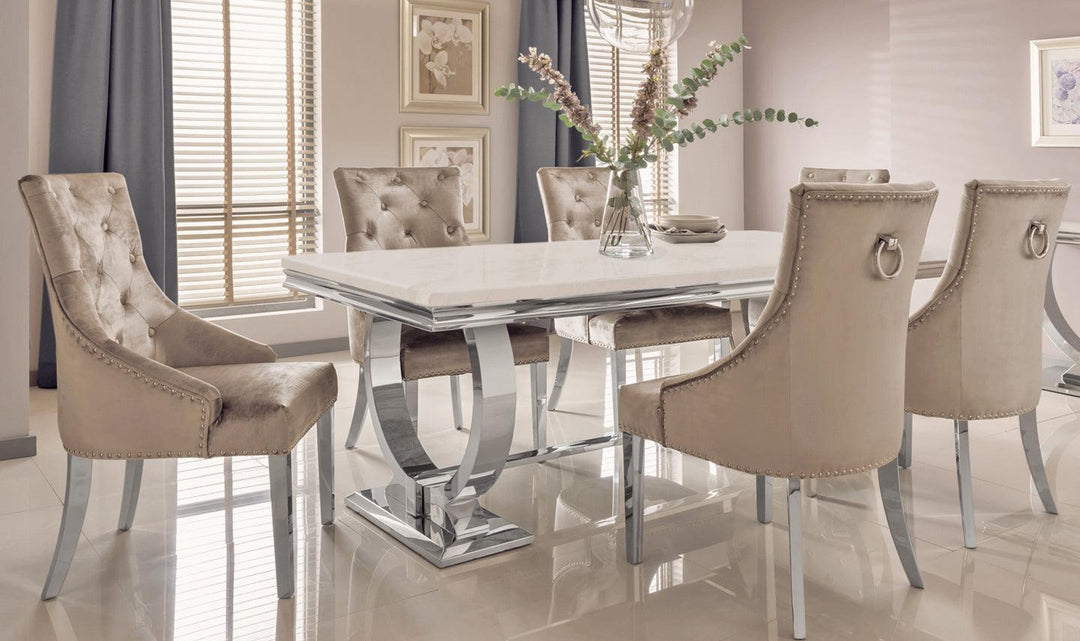 Arianna 180cm Cream Marble Dining Table-Esme Furnishings