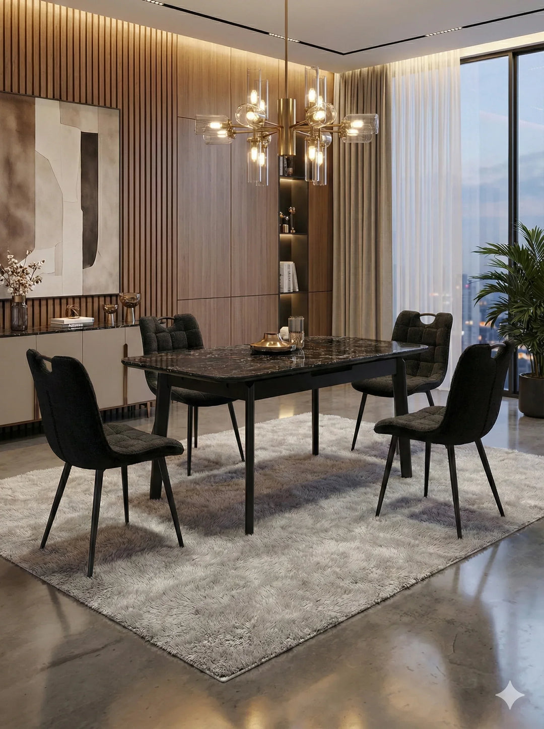 Arizona 130-160cm Black/Gold Ceramic Stone Extending Marble Dining Table