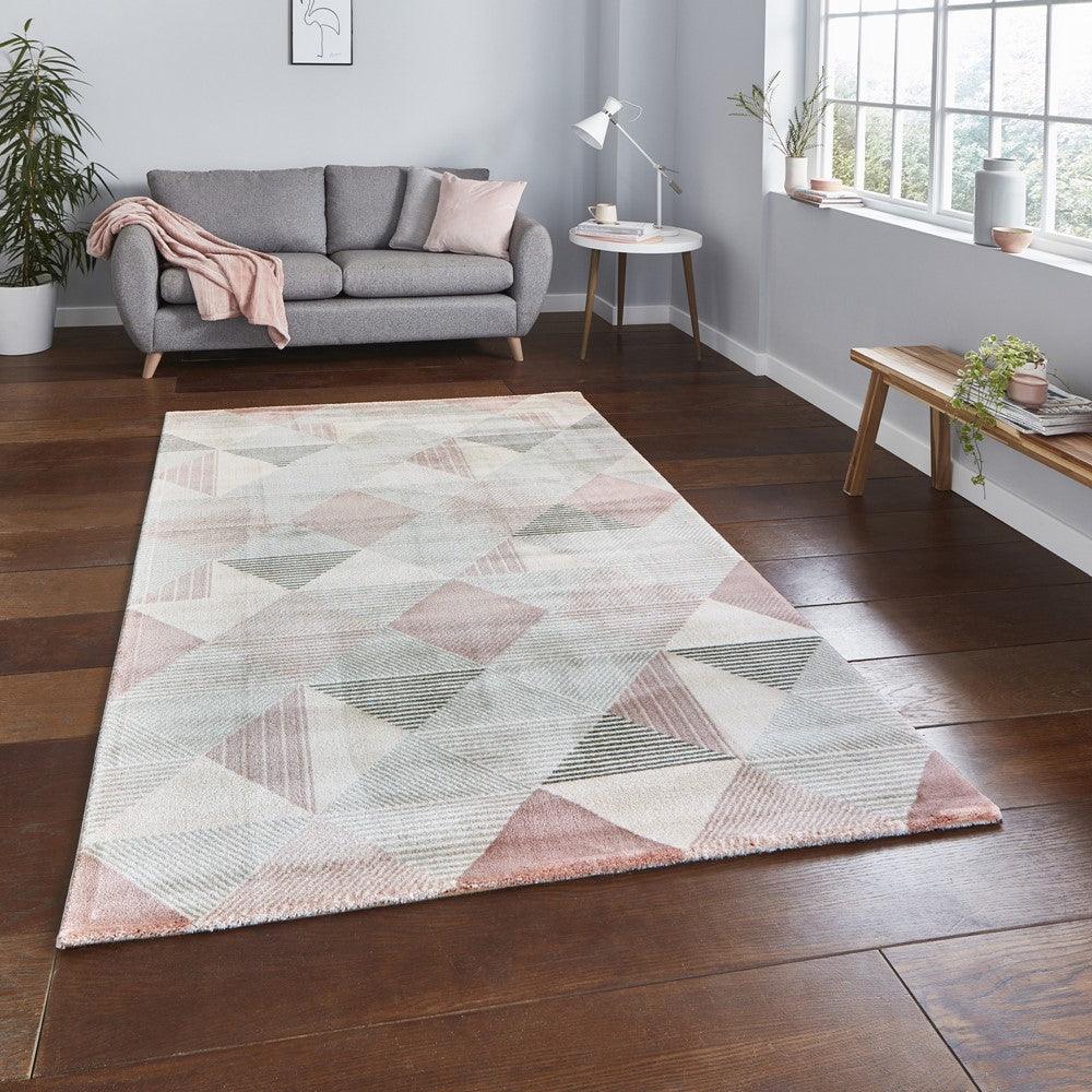 Aurora 53514 Geometric Soft Rugs in Grey Rose-Esme Furnishings