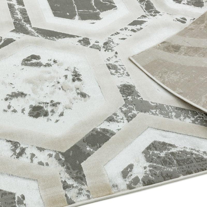 Aurora Crystal AU12 Geometric Rugs in Silver Beige-Esme Furnishings