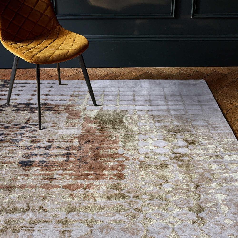 Aurora Diamond AU07 Geometric Rugs in Metallic Gold Yellow-Esme Furnishings