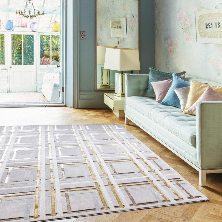 Aurora Elexus AU15 Geometric Rugs in Metallic Gold Bronze and Grey-Esme Furnishings