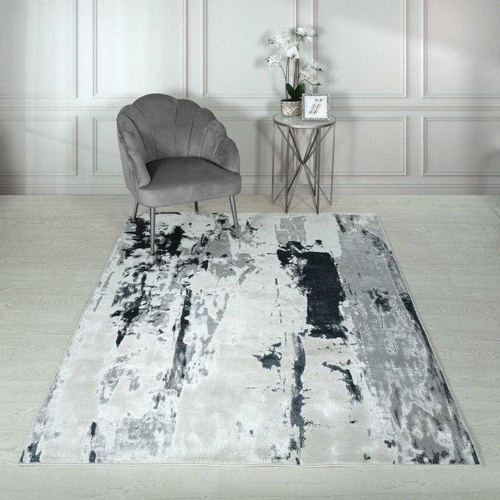 Aurora Glacier AU10 Abstract Rugs in Metallic Silver Grey-Esme Furnishings
