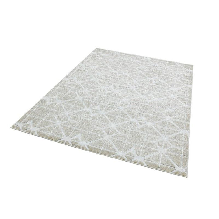 Aurora Lattice AU11 Geometric Rugs in Metallic Silver Beige-Esme Furnishings
