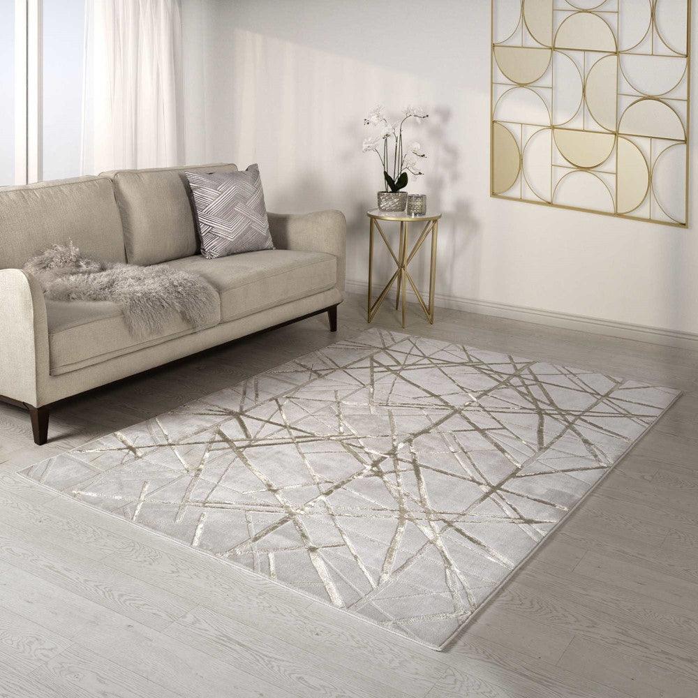 Aurora Mica AU13 Geometric Rugs in Metallic Beige Gold-Esme Furnishings
