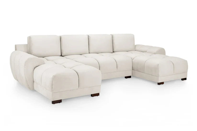 Zara Bubble Corner U Shape Cinema Cream Plush Velvet Sofa