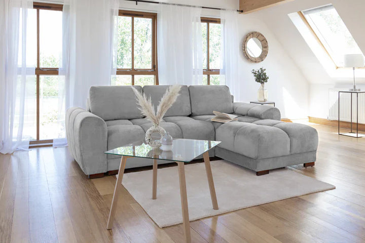 Zara Grey Plush Velvet Universal Corner Sofabed with Storage