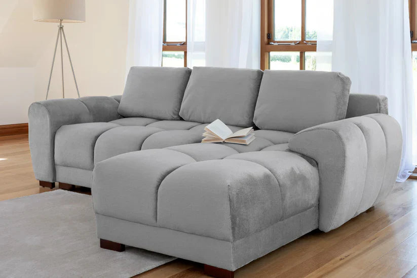 Zara Grey Plush Velvet Universal Corner Sofabed with Storage