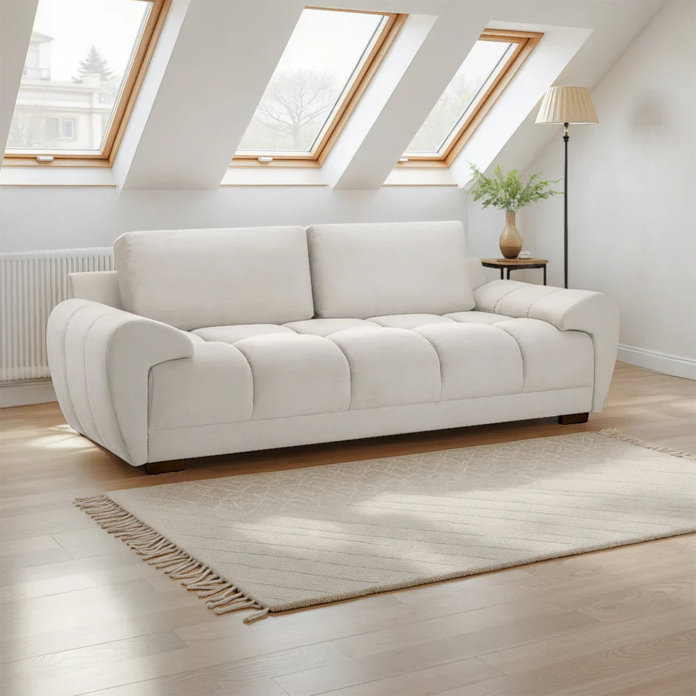 Zara Bubble Cream Plush Velvet 3 Seater Sofa