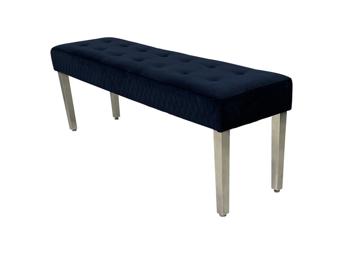 Louis Marble & Chrome Dining Table With Quilted Lion Knocker Velvet Chairs & Majestic 140cm Bench
