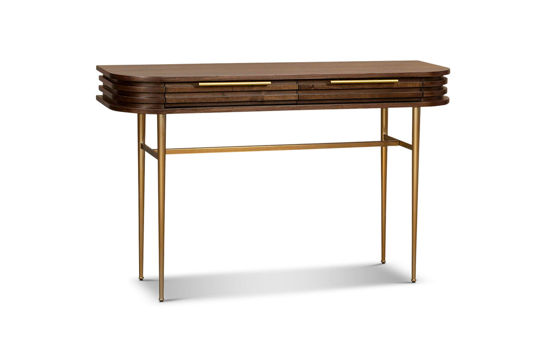 Berkeley Designs Paris Natural Walnut Console Table with Gold Brass Handles