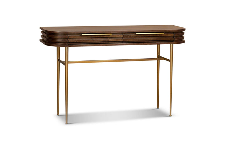 Berkeley Designs Paris Natural Walnut Console Table with Gold Brass Handles