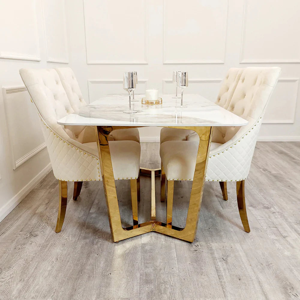Majestic Gold Lion Knocker Quilted Tufted Plush Velvet Dining Chair Gold Legs - 3 Colours-Esme Furnishings