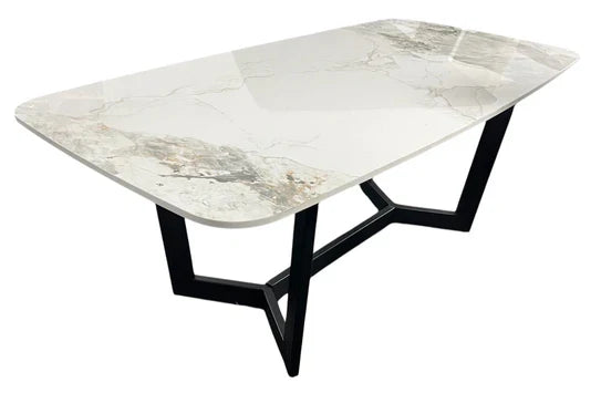 Lucien 120cm Ceramic White Coffee Table Black Legs