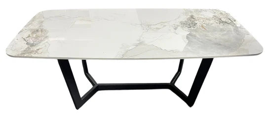Lucien 150cm White Grey Ceramic Dining Table With Black Legs