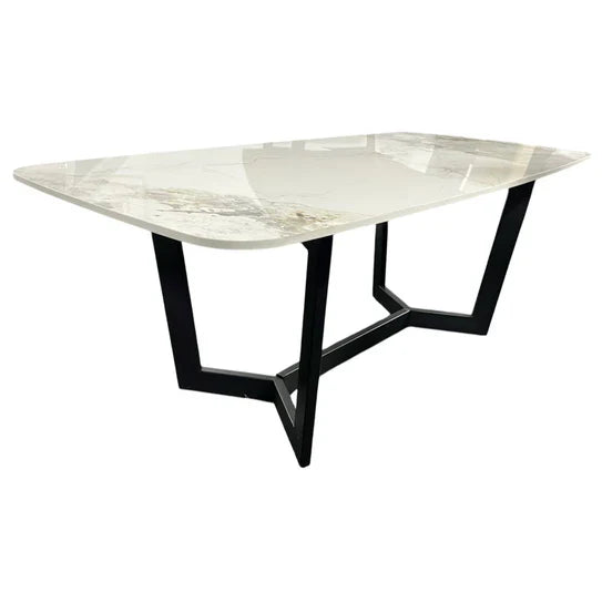 Lucien 120cm Ceramic White Coffee Table Black Legs