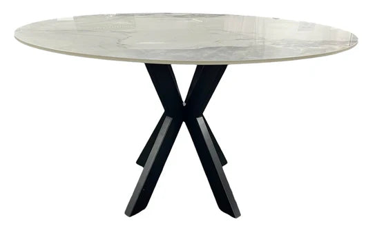 Phoenix 130cm Round White Ceramic Marble Fixed Dining Table