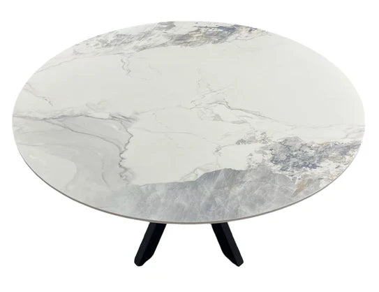 Phoenix 130cm Round White Ceramic Marble Fixed Dining Table
