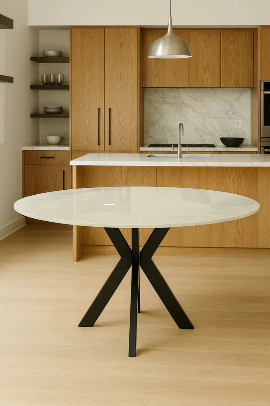 Phoenix 130cm Round White Ceramic Marble Fixed Dining Table